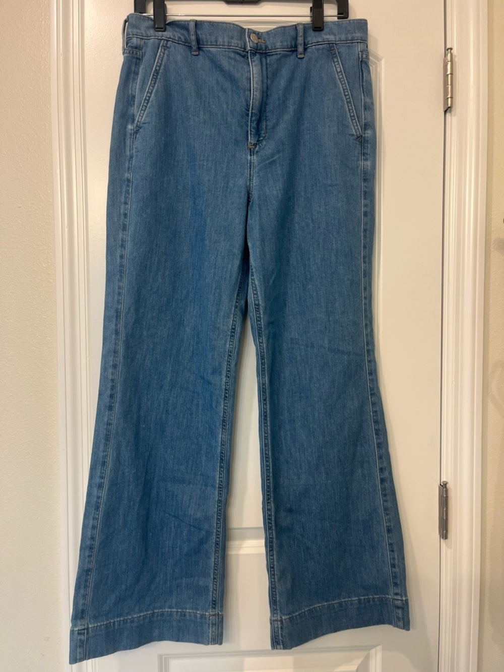 J. Crew Womens Drapey Denim Trouser Light Blue Flare Jeans Wide Leg Sz 29 - Picture 3 of 12